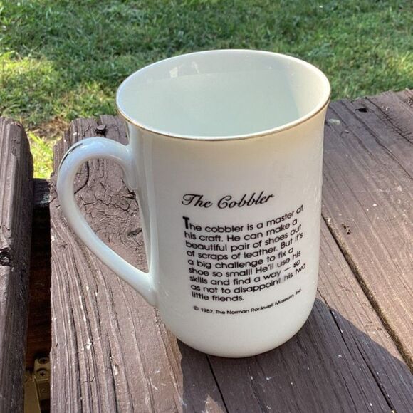 Norman Rockwell The Cobbler Coffee Mug Vintage Collectible Gold Trim - Picture 2 of 3